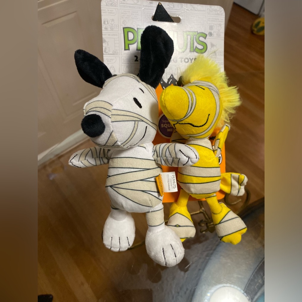 - GMASON Peanuts Snoopy Woodstock 2 Pack Plush Dog Toys 10" New Chew Hallo…